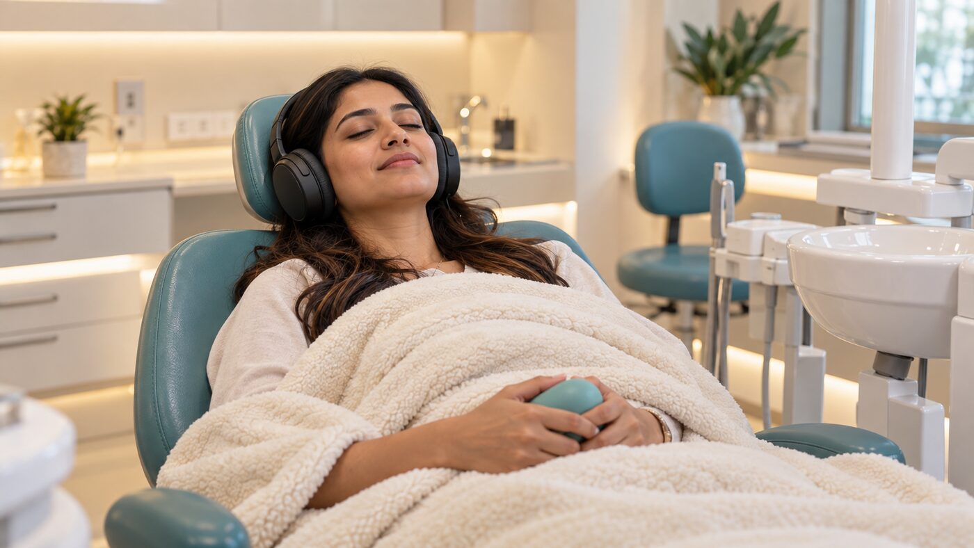 Calm, comfortable dental visit with noise-cancelling earphones at Designer Smiles, Mumbai