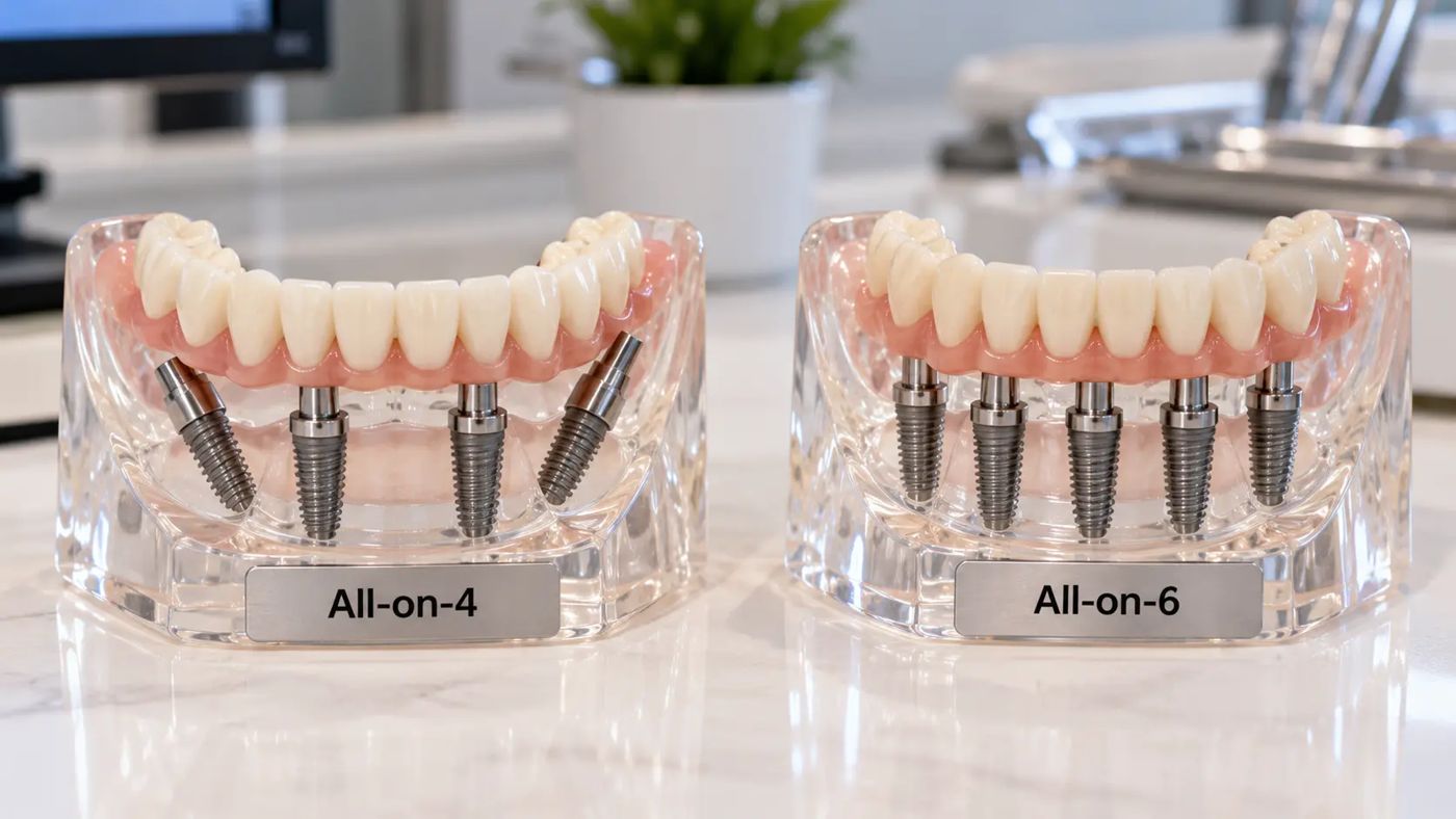 All-on-4 and All-on-6 full arch dental implant models compared at Designer Smiles, Vile Parle East, Mumbai