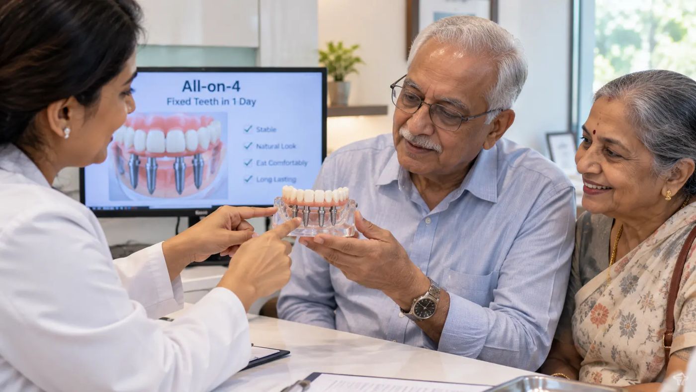 Full mouth dental implant consultation for All-on-4 and All-on-6 at Designer Smiles, Vile Parle East, Mumbai