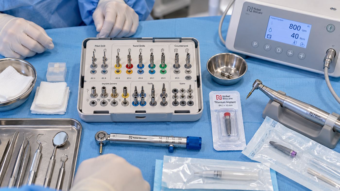 Sterilised dental implant surgical setup at Designer Smiles, Vile Parle East, Mumbai