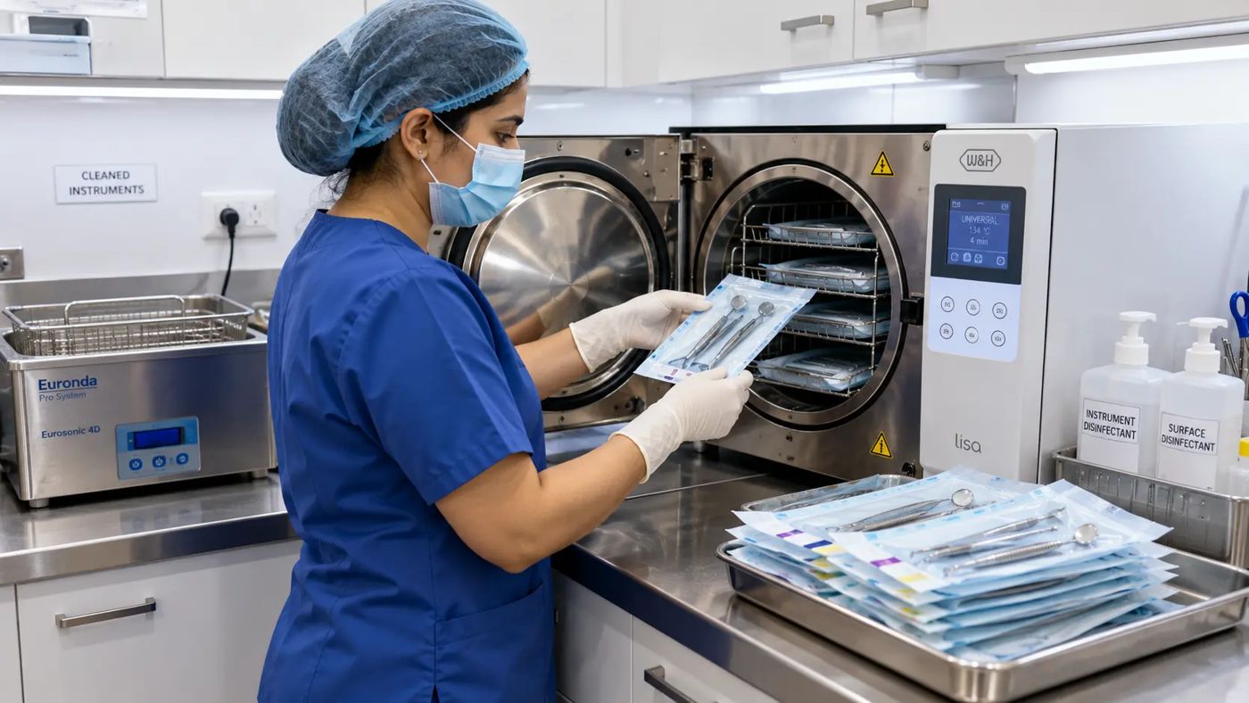 Sterilisation at Designer Smiles Dental instrument sterilisation at Designer Smiles, Vile Parle East, Mumbai